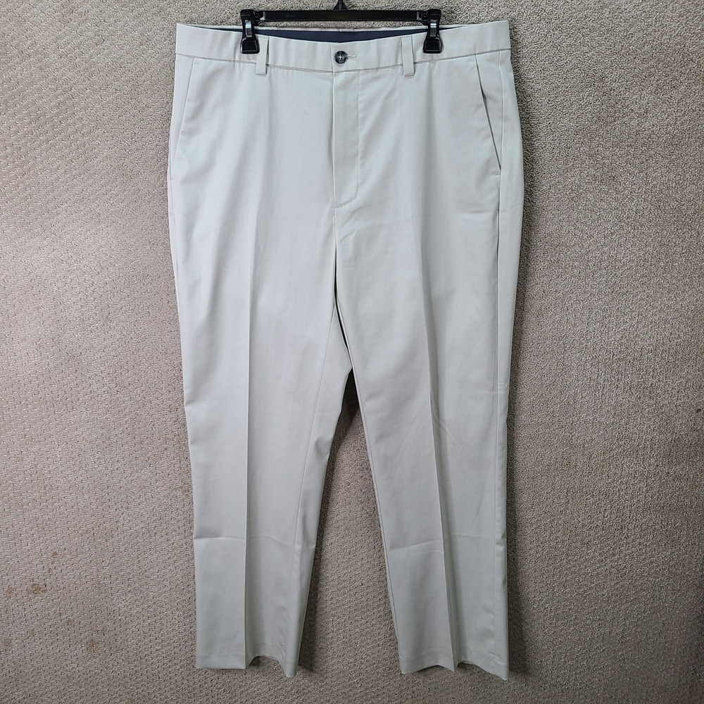Roundtree & Yorke Pants Mens 40x32 Khaki Chino Total Flex Cotton Blend Casual